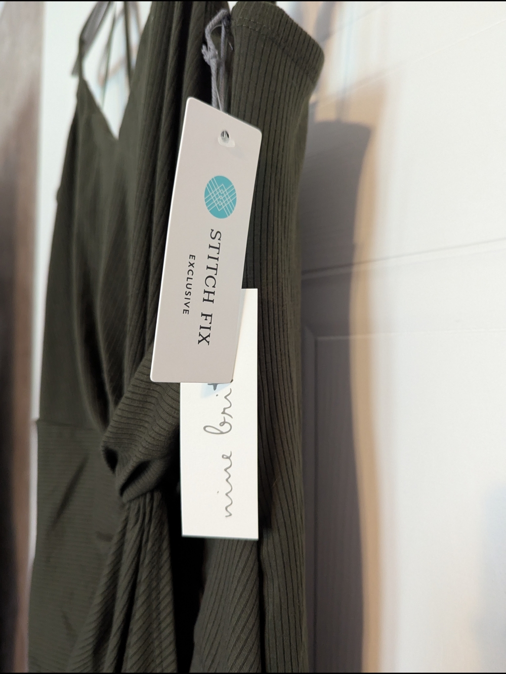nine britton Olive Green Asymmetrical Knot-Detail Slip Dress - Picture 3 of 6